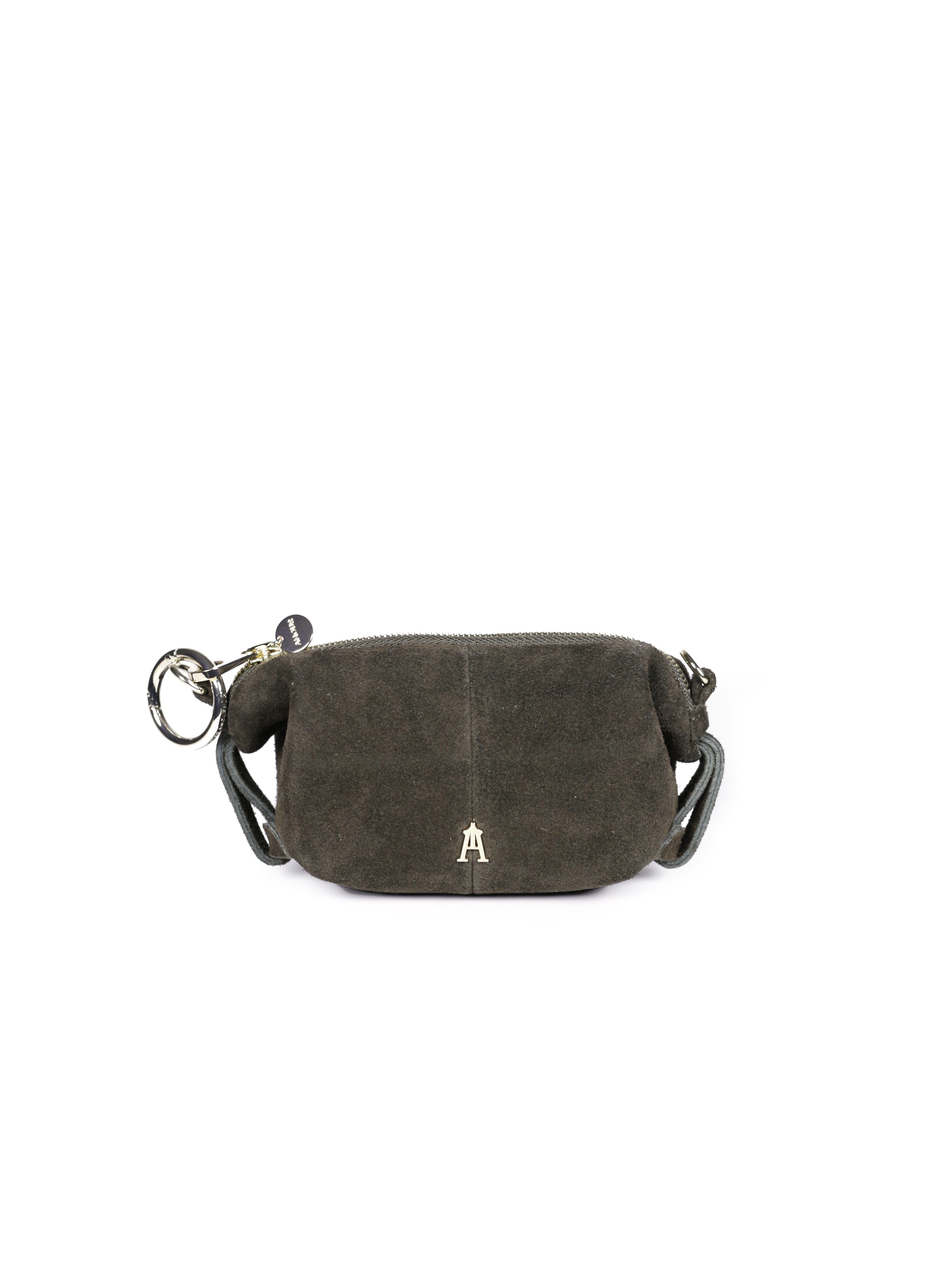 Petite trousse en cuir Daim pelucheux coloris Pépé (gris-kaki).