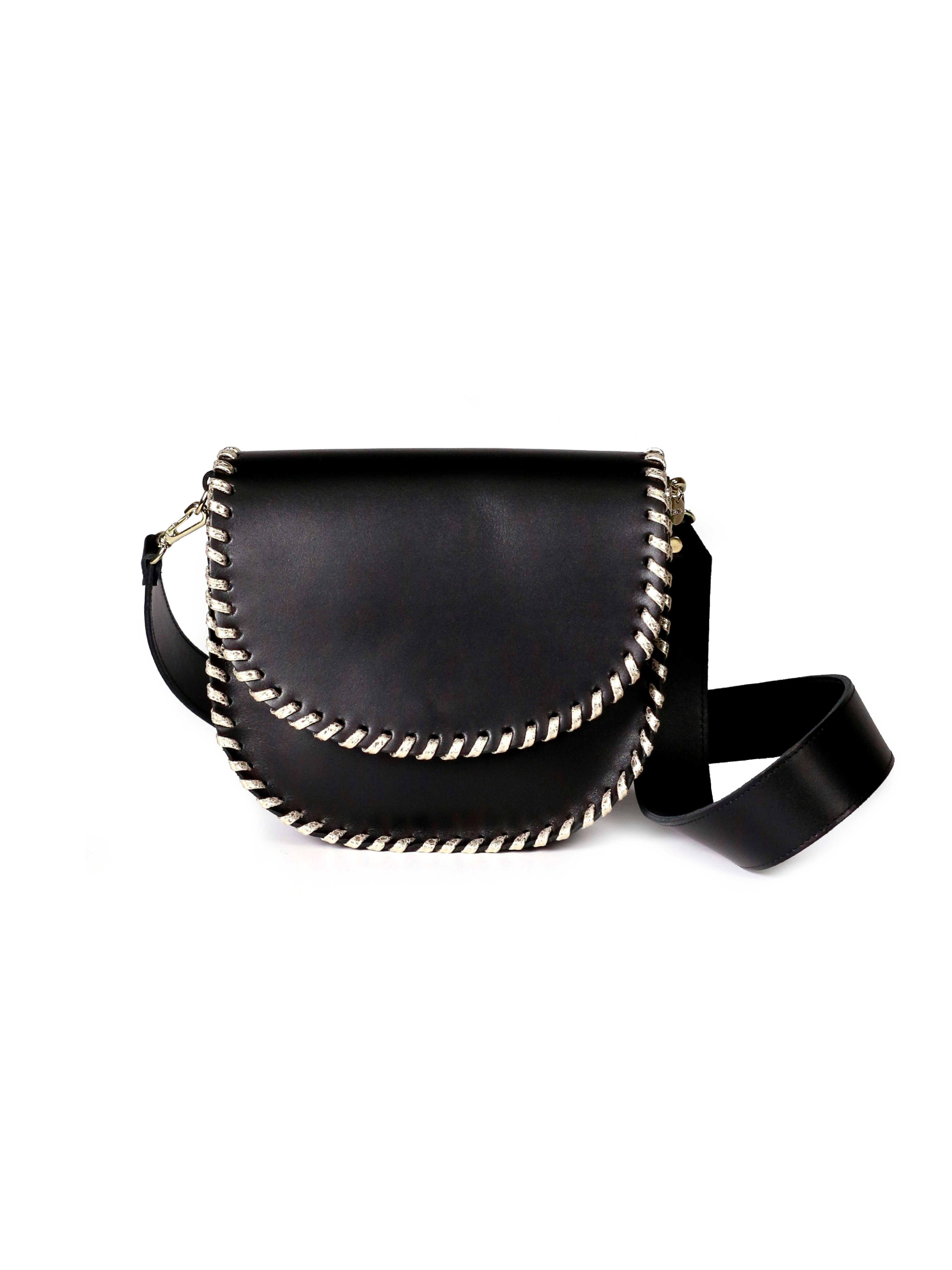 Petite besace ronde en cuir de vachette épais Noir