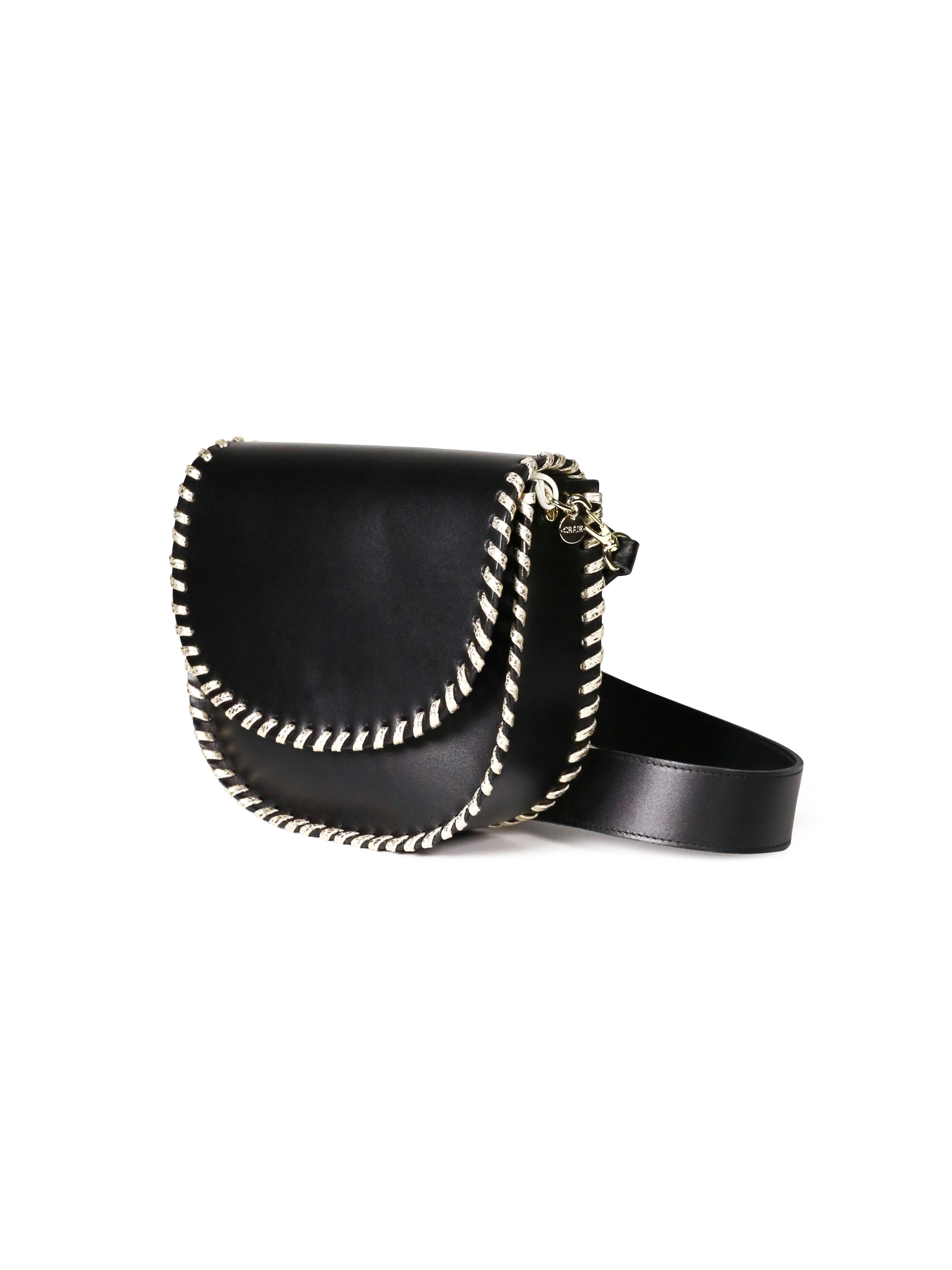 Petite besace ronde en cuir de vachette épais Noir