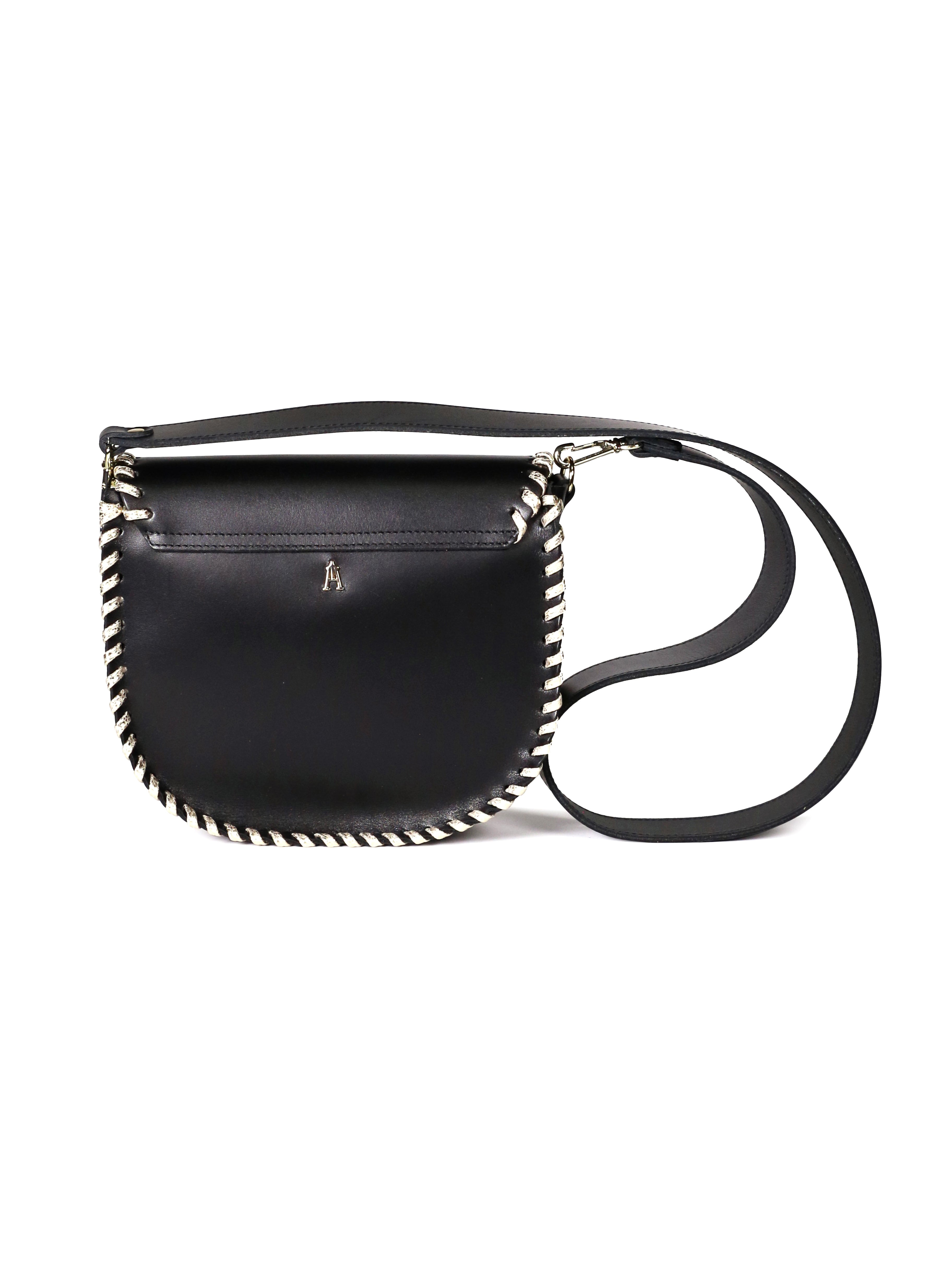 Petite besace ronde en cuir de vachette épais Noir