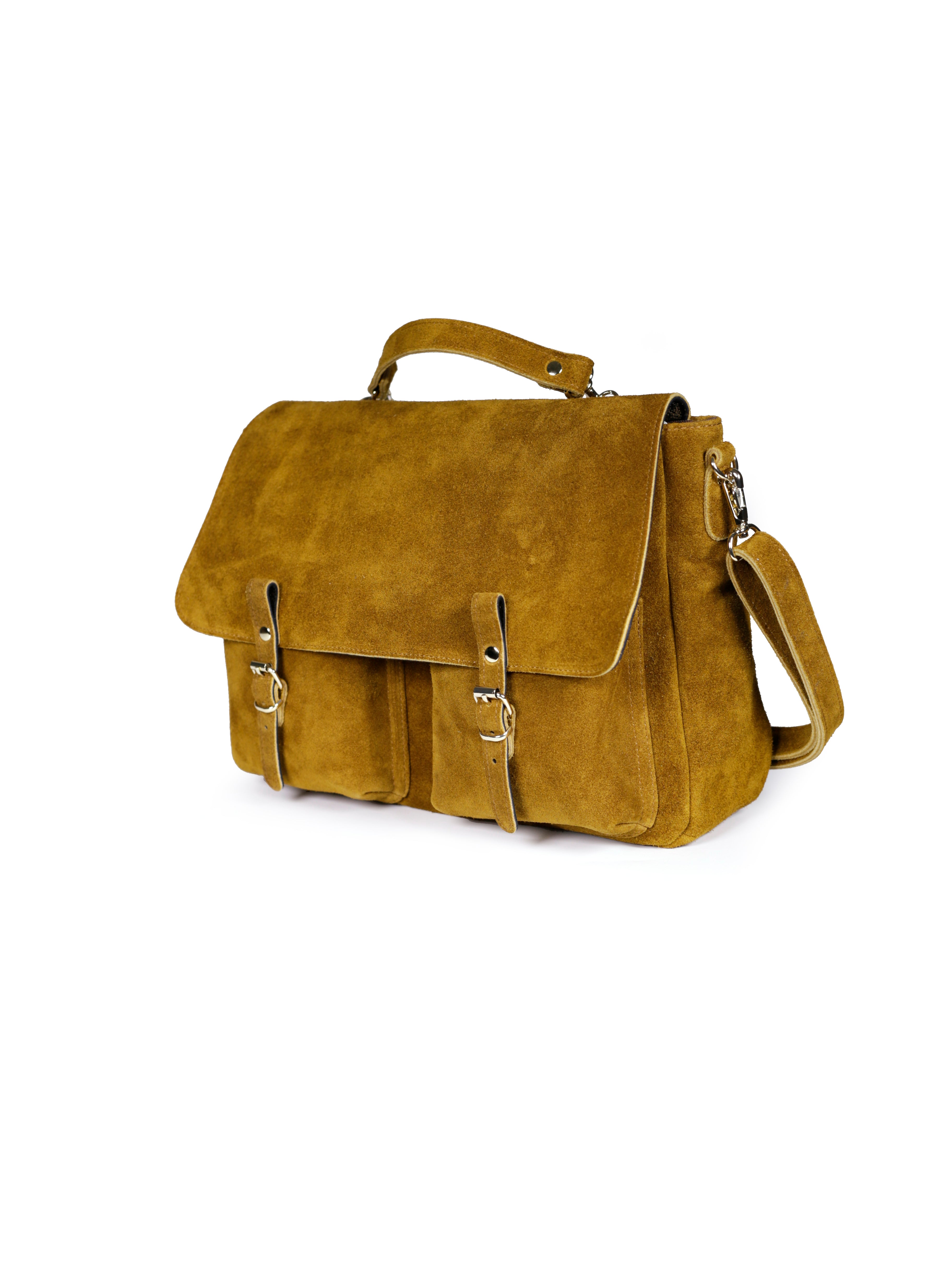 Sac besace modulable en cuir de vachette daim ocre