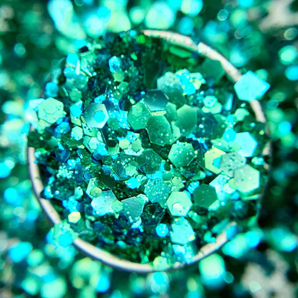 Zinzolines Pot de 5ml de paillettes turquoises et vertes