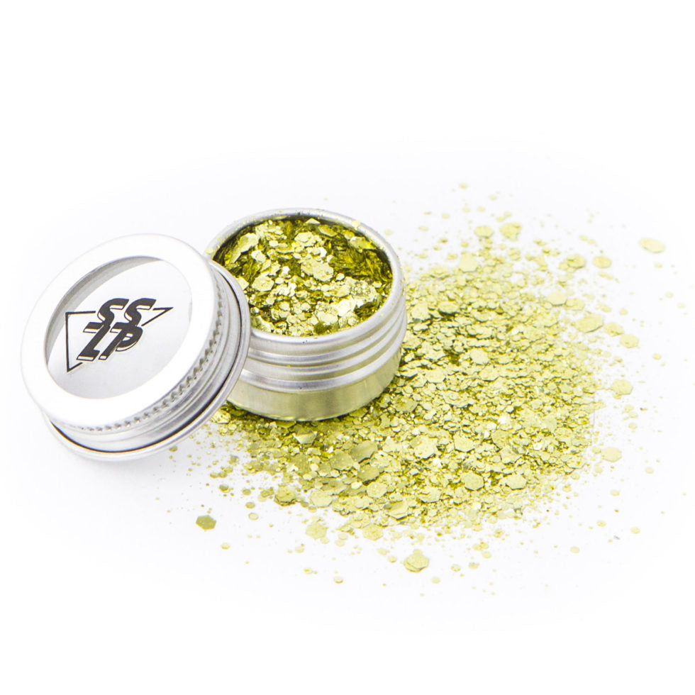 Produits Pot de 5ml de paillettes dorées de tailles différentes